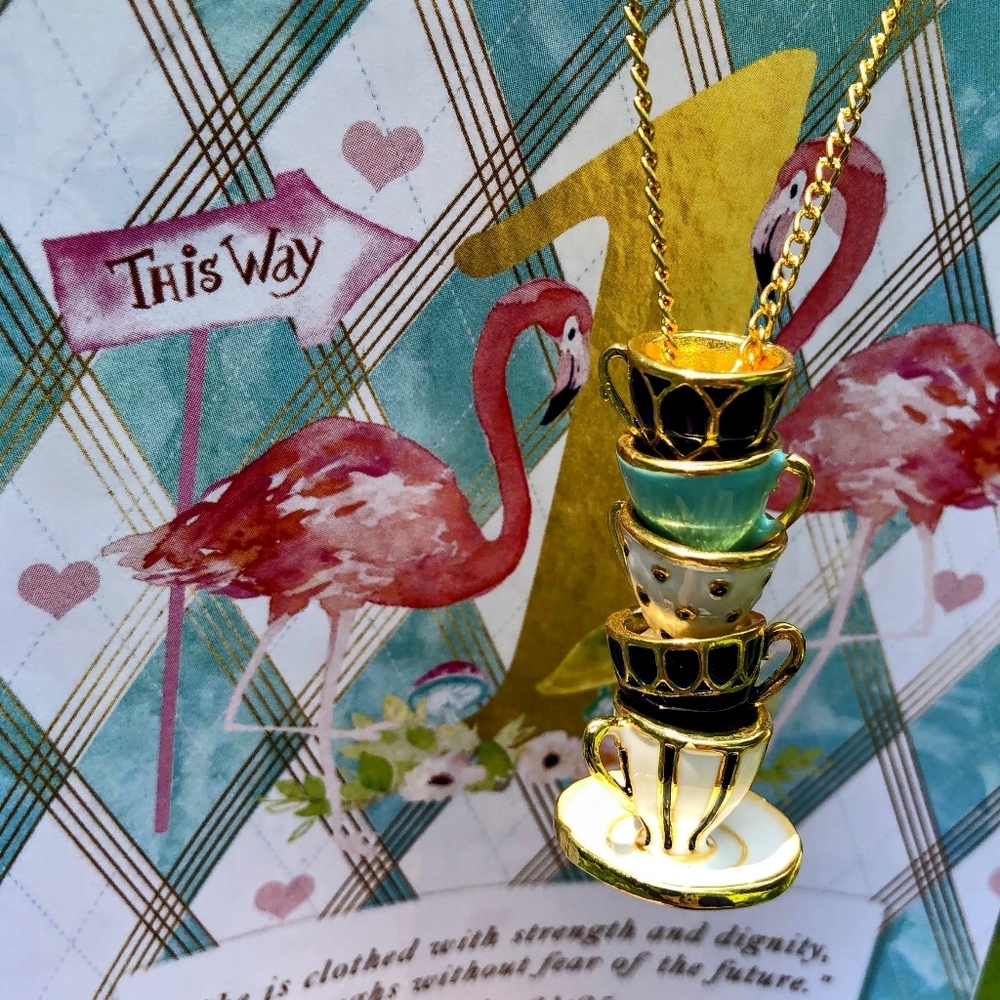 Alice in Wonderland Golden Teacup Party Necklace - Picture 10 of 16